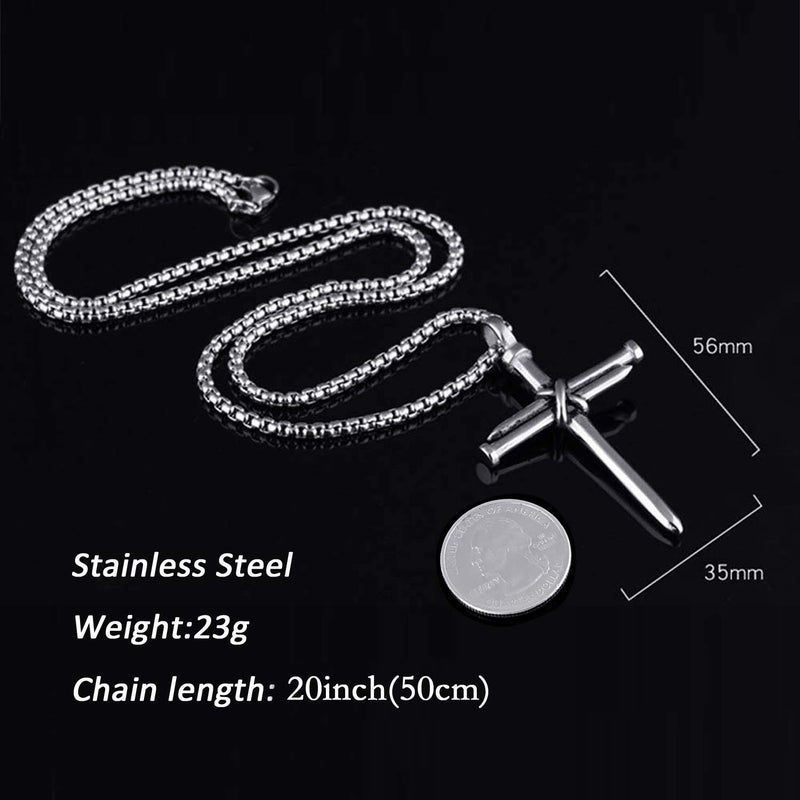 MUERDOU Cross Necklace for Men Cross Pendant STRENGTH Bible Verse Stainless Steel Necklace Silver Nail - Image 2